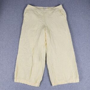 LOFT Crop Pants Womens Large Yellow White Pinstripe Linen Blend Wide Leg Casual
